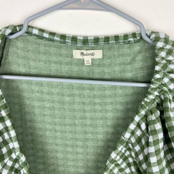 Madewell Jacquard Puff-Sleeve Mini Dress - Green Gingham Check - Picture 7 of 7